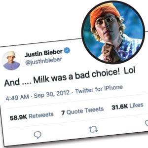 a tweet by Justin Bieber
