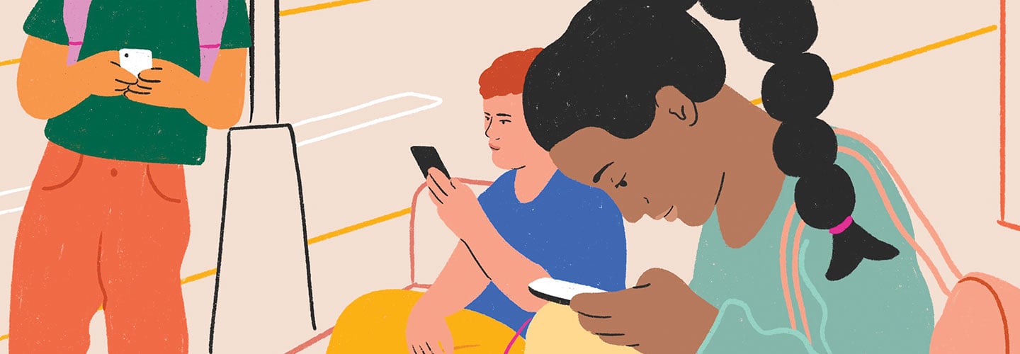 Illustration of students on their phones