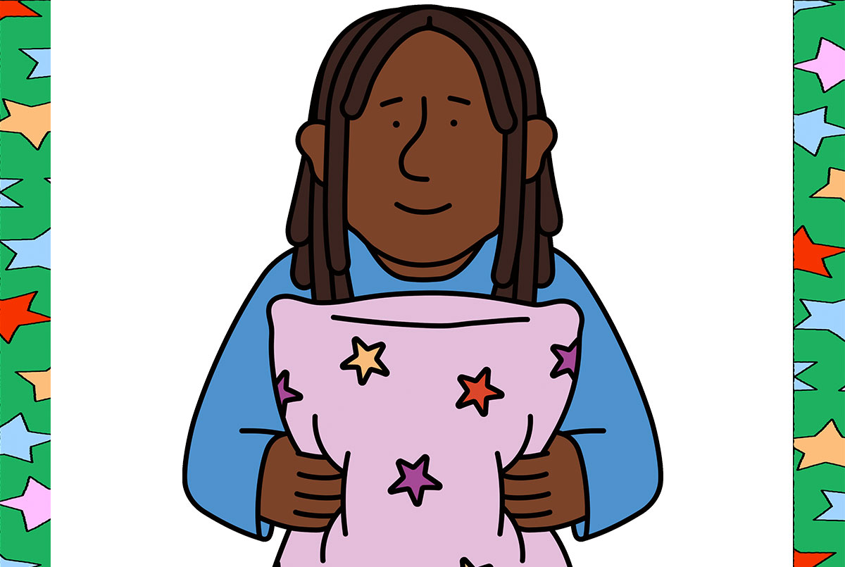 illustration of a girl holding a pillow
