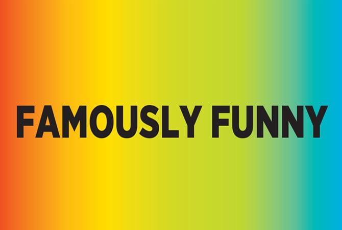 clickable slideshow cover with a colorful background. Text reads Famously Funny