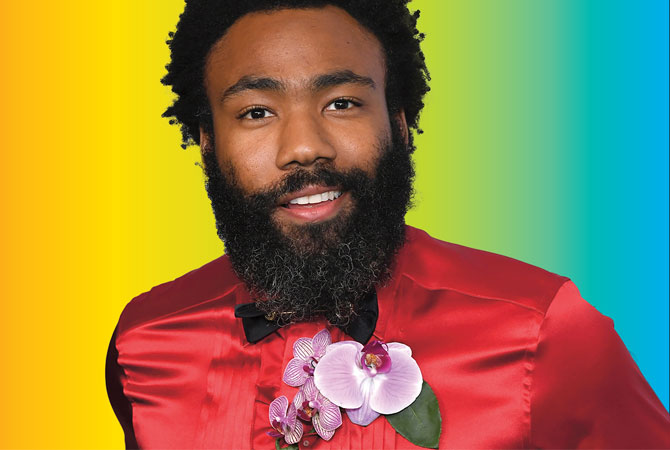 picture of Donald Glover in front of a colorful background