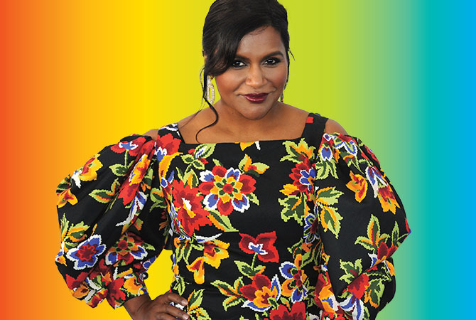 picture of Mindy Kaling in front of a colorful background
