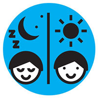 Illustration of someone sleeping at night and awake during the day
