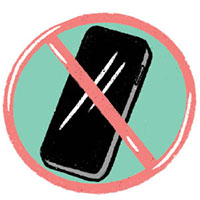 Illustration of a cell phone with a no symbol in front of it