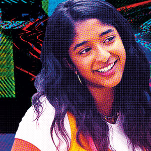 Person with colorful, textured background
