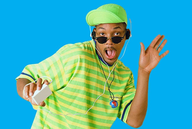 Teen listening to music on an old-fashioned music player