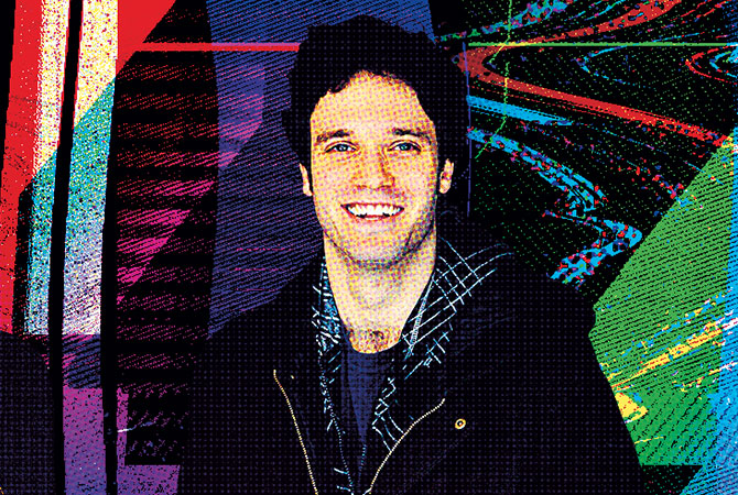 Person with colorful, textured background
