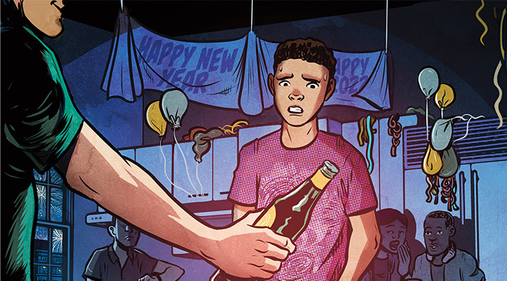 Illustration of a teen being offered alcohol