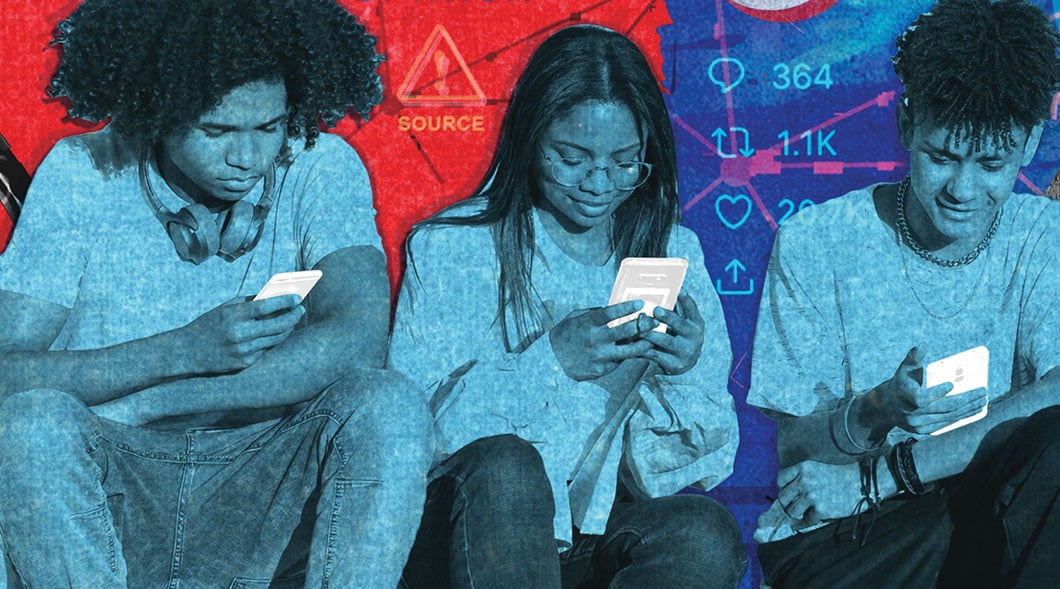 Image of three teens using their phones