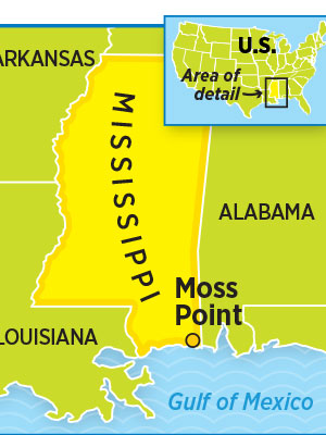 Map of Moss Point in Mississippi