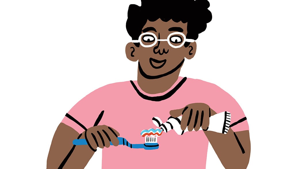 Illustration of someone putting toothpaste on their toothbrush
