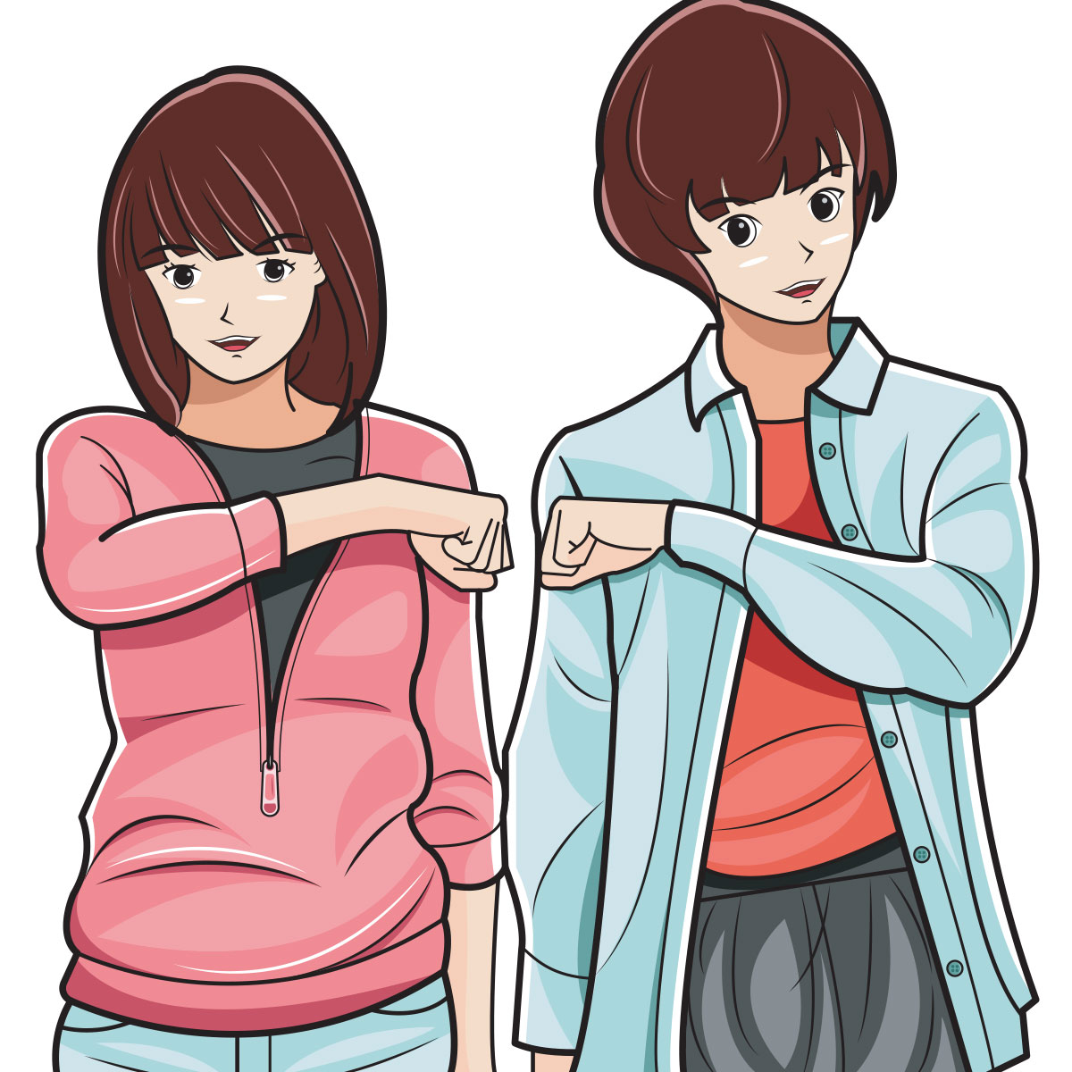 Illustration of two people fist bumping