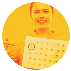 Image of a person holding up a calender with the 7th day circled