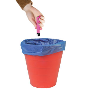 Image of a hand throwing a vape into a trash can