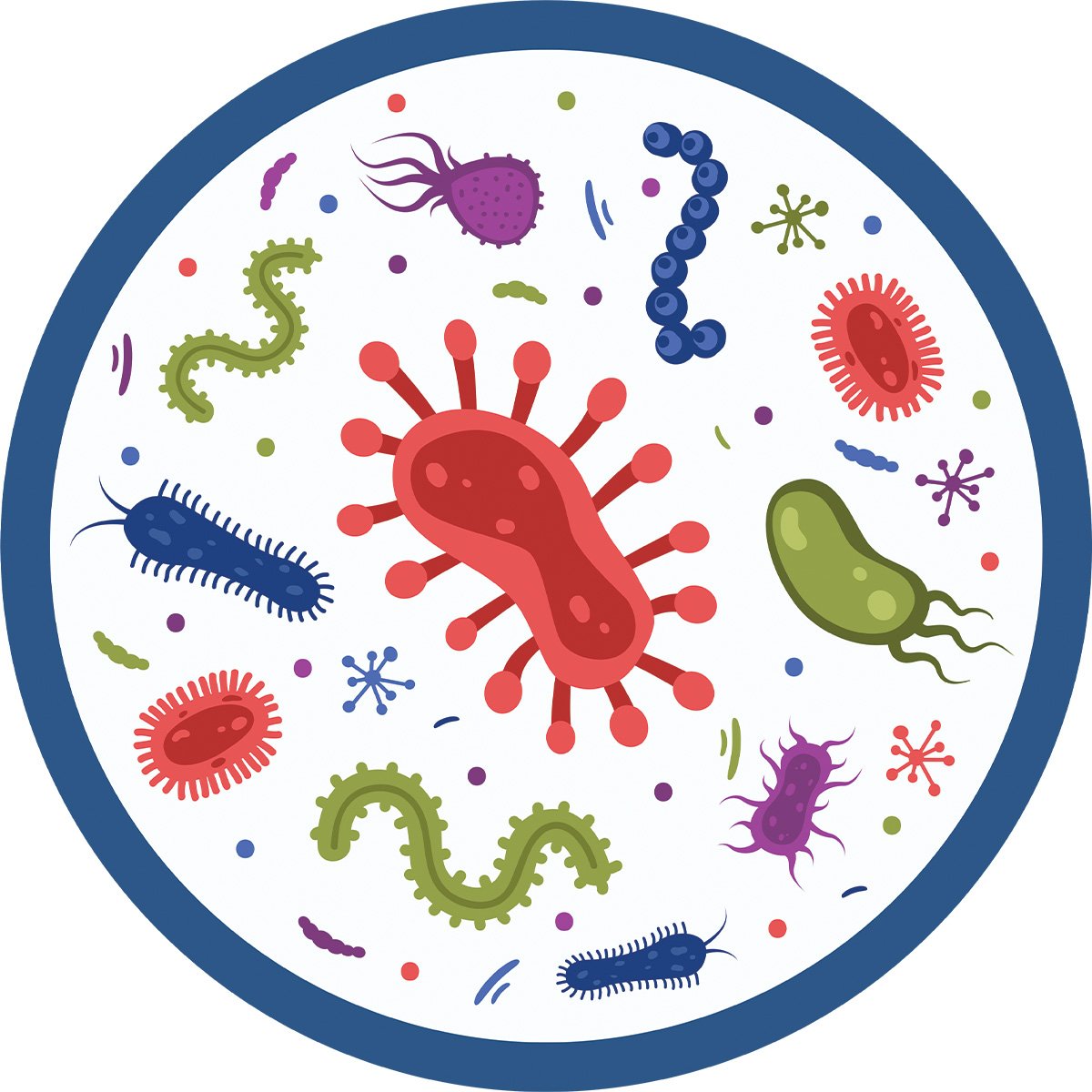 Illustration of a microscopic view of a variety of germs