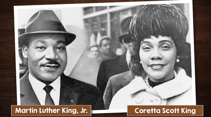 Black & white photo of MLK Jr. and Coretta Scott King