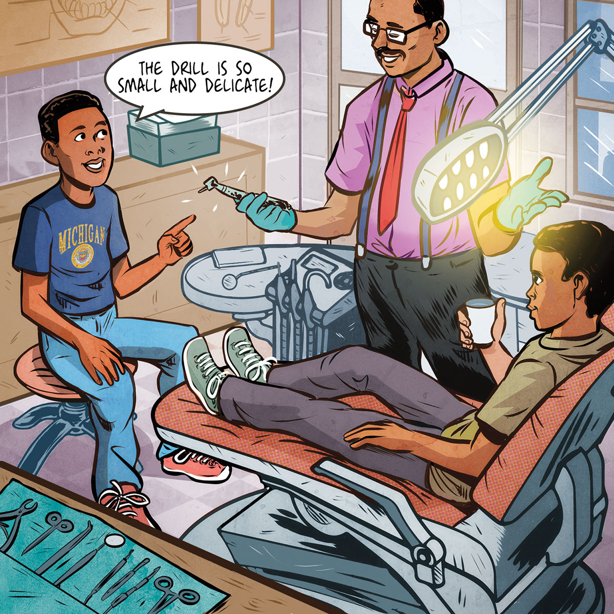 Illustration of kids at the orthodonist