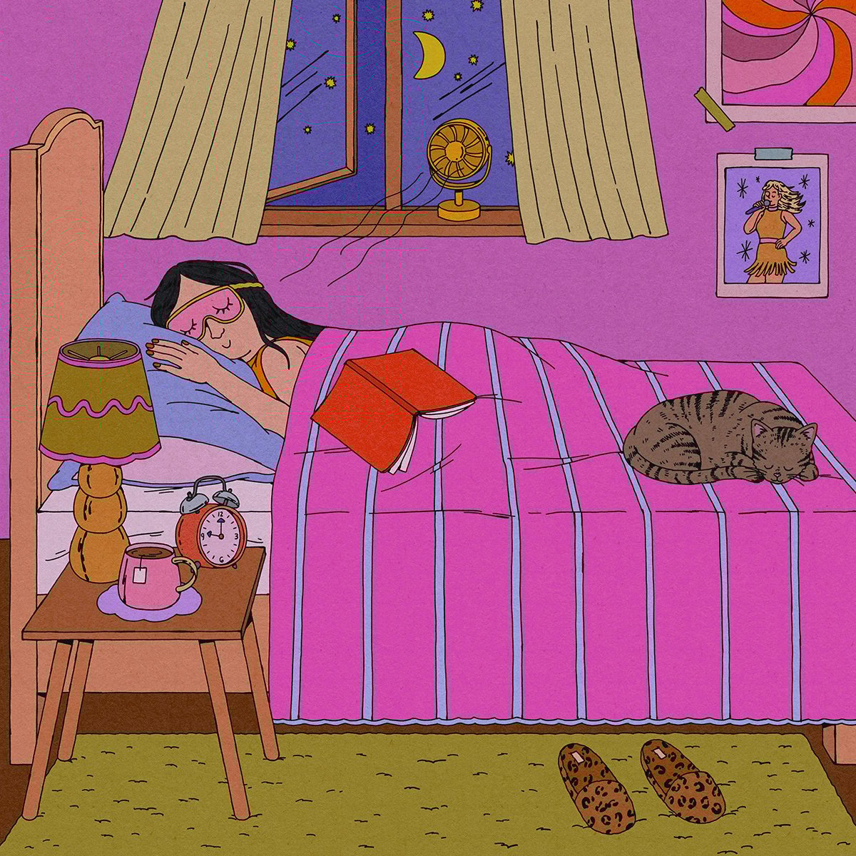 Illustration of teen sleeping peacefully in their room