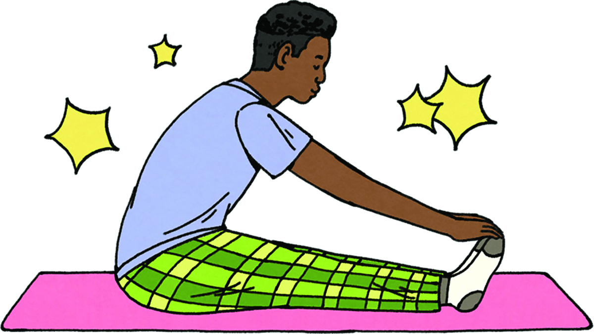 Illustration of teen wearing pajamas and stretching