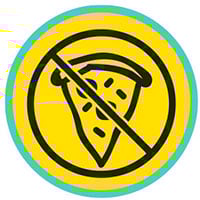 icon of a slice of pizza with a line slashing through it