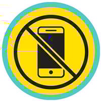 icon of a cell phone with a line slashing through it
