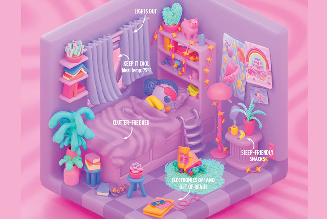 enlargeable diagram of a bedroom with a child sleeping in it
