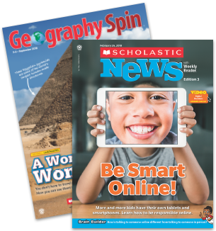 Geography Spin and Scholastic News 3 magazine.