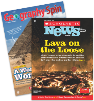 Geography Spin and Scholastic News 4 magazine.