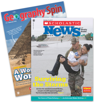 Geography Spin and Scholastic News 5-6 magazine.
