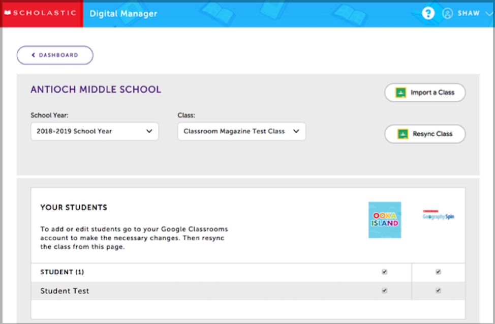 once your classes are imported to Scholastic Digital Manager, you can grant students access